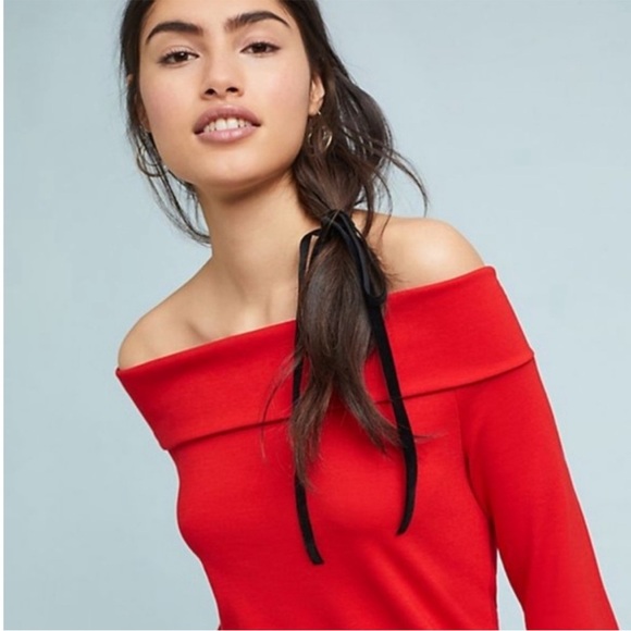 Anthropologie Sweaters - Anthropologie Red Off The Shoulder Top XSmall